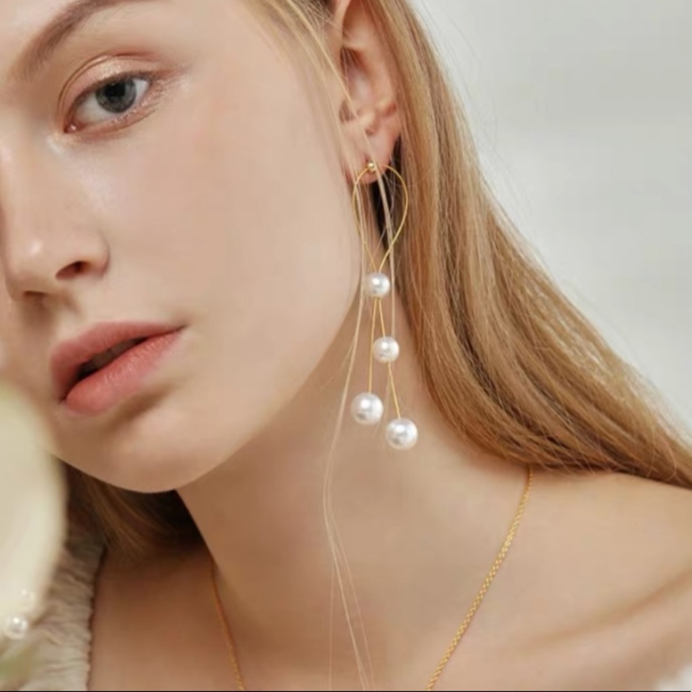 💙 Pearl Strings Earrings Sterling Silver - Picture 6 of 16